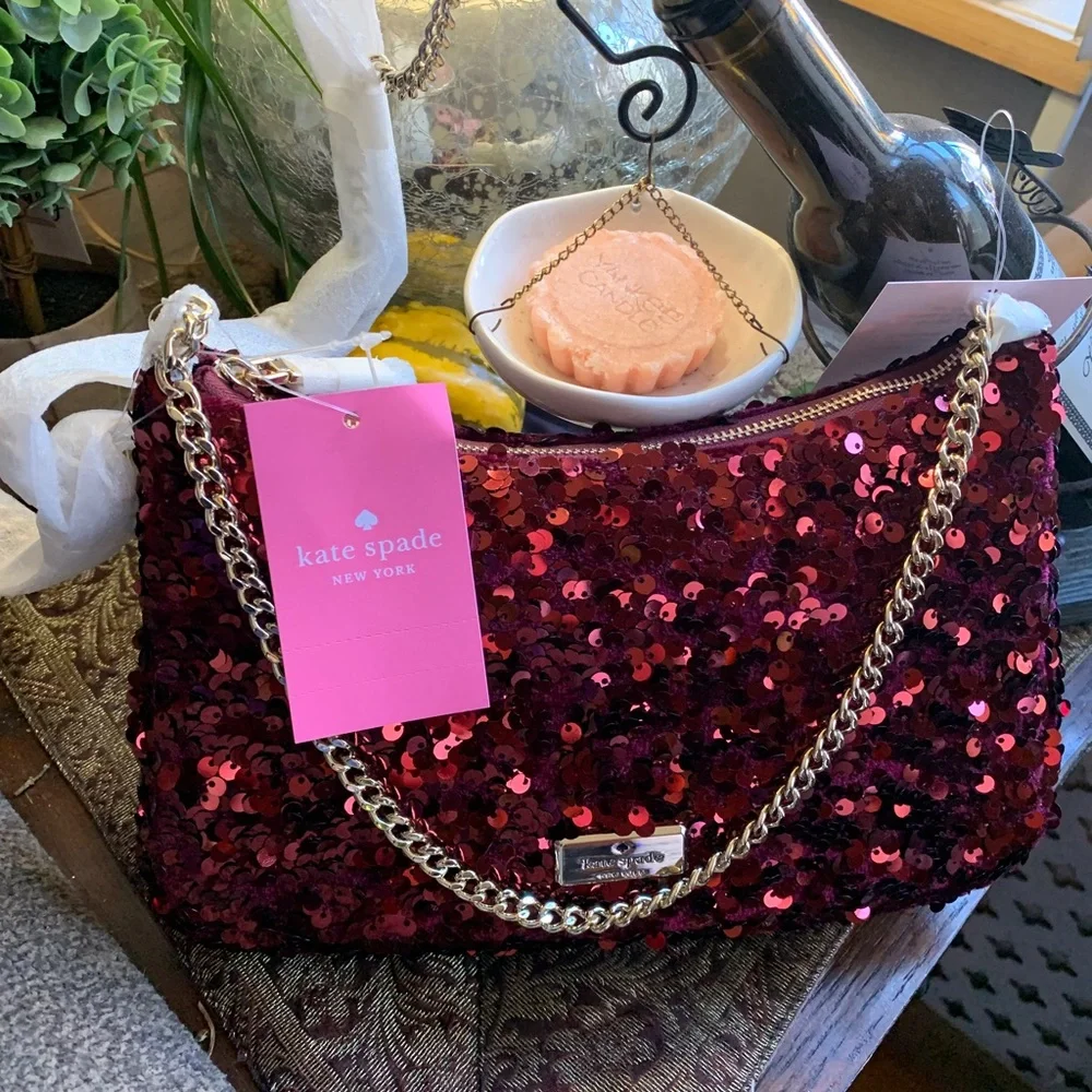 Authentic KATE SPADE Sequins top zip Clutch/shoulder/Crossbody - Picture 9 of 15